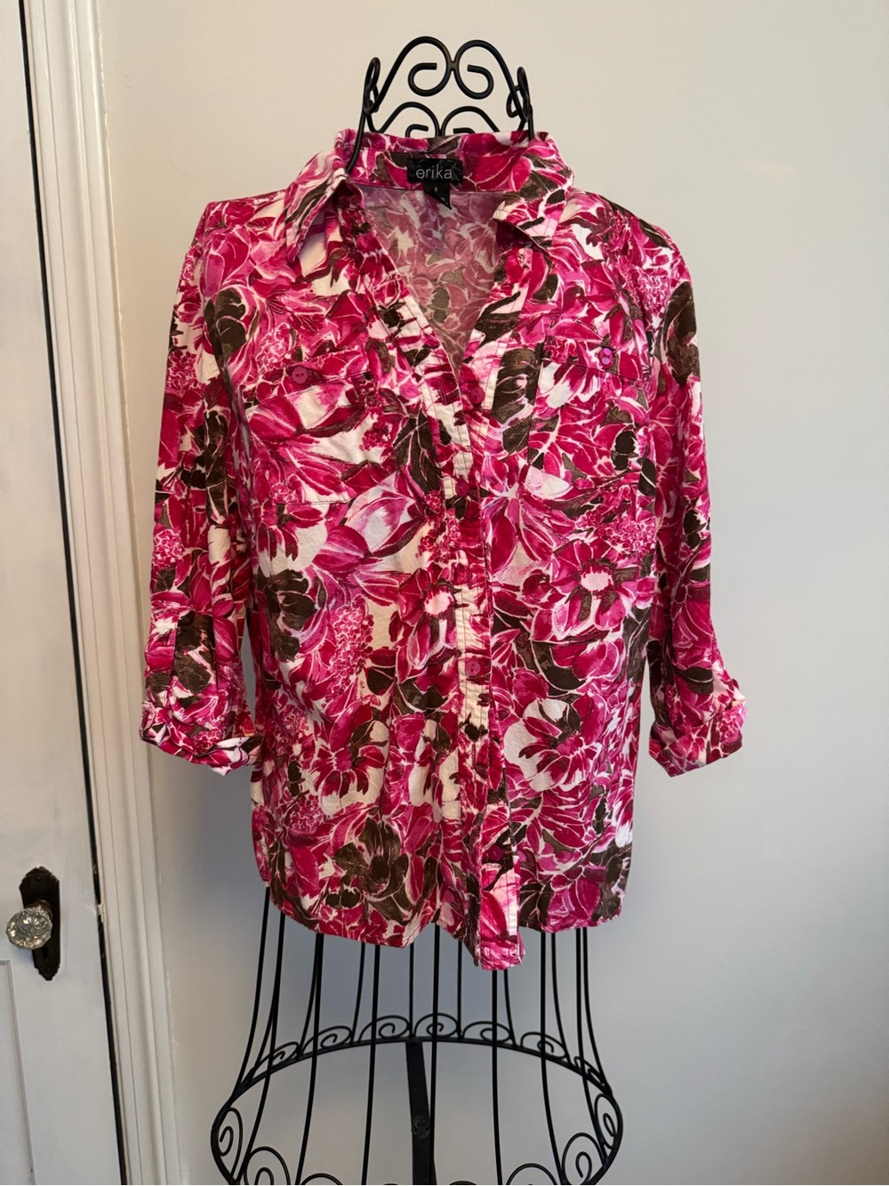 Erika Fuchsia and Brown Floral Button-Down Shirt
